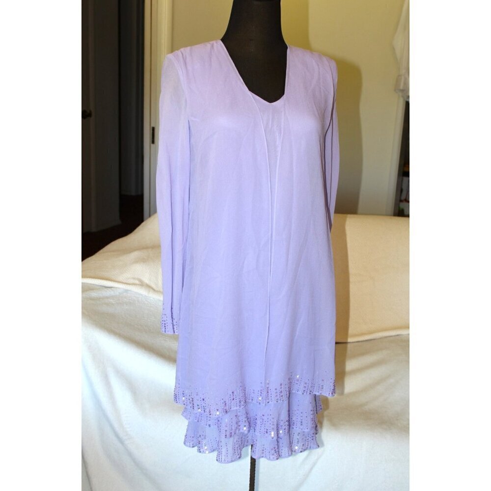NWT Jones New York Silk Lavender Chiffon Two Pieces Midi Dress 4P Sequins